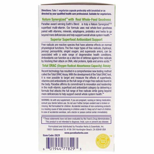 Earth's Blend Superfood Multivitamin with Iron, PHE